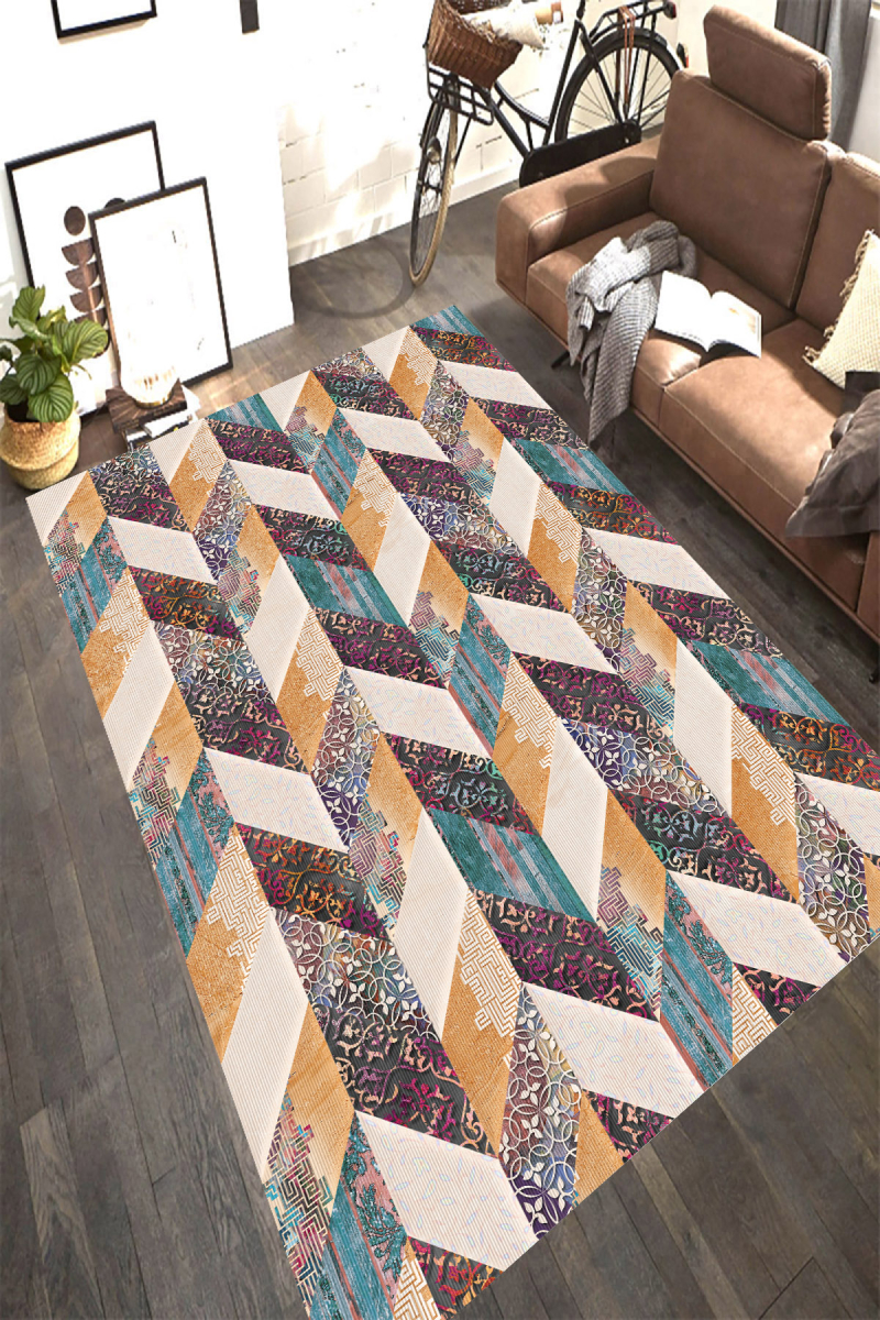 Üç Boyutlu Geometrik Motifli Dijital Baskılı Halı