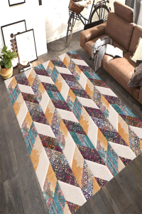 Üç Boyutlu Geometrik Motifli Dijital Baskılı Halı - 1
