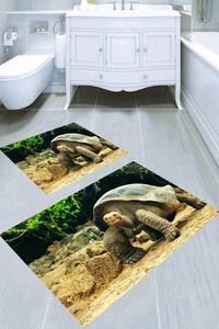 Üç Boyutlu Kaplumbağa Desenli 2'li Banyo Paspası (50x60 cm - 60x100 cm) - Thumbnail