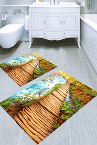 Üç Boyutlu Tahta Köprü Desenli 2li Banyo Paspası (50x60 cm - 60x100 cm) - 1