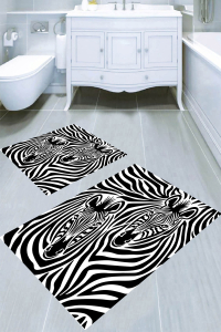 Üç Boyutlu Zebra Çizim 2li Banyo Paspası (50x60 cm - 60x100 cm) - Thumbnail