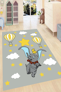 Uçan Fil Dumbo Desenli Dijital Baskılı Halı - Thumbnail