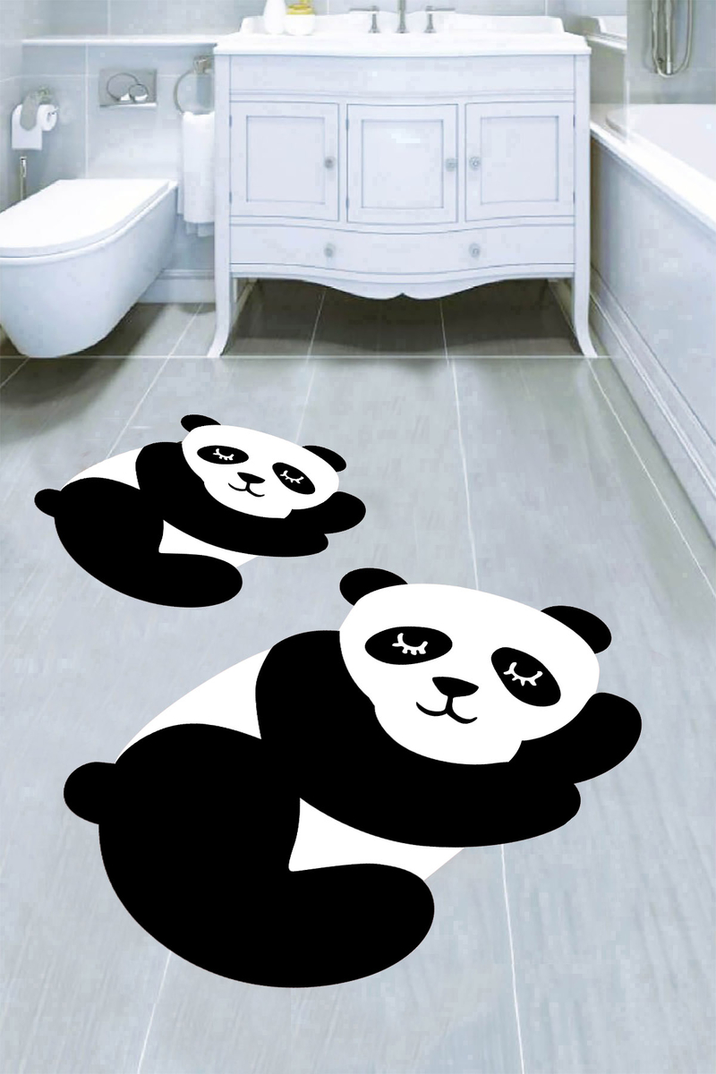 Uykucu Panda Desenli 2li Banyo Paspası (50x60 cm - 60x100 cm)