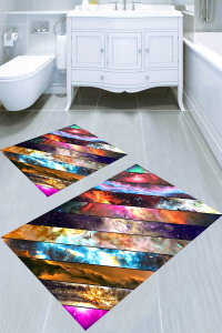 Uzay Katmanları Desenli 2'li Banyo Paspası (50x60 cm - 60x100 cm) - 1