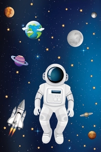 Uzaydaki Astronot Desenli Dijital Baskılı Halı - 2