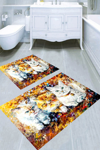 Yağlı Boya Kedi Desenli 2li Banyo Paspası (50x60 cm - 60x100 cm) - 3