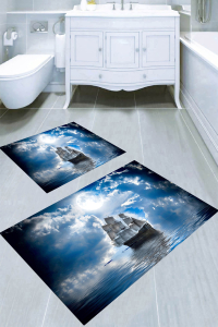 Yansıma Gemi Desenli 2li Banyo Paspası (50x60 cm - 60x100 cm) - 1