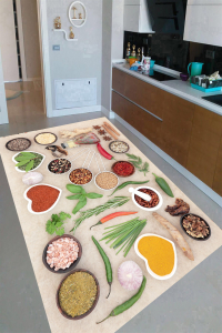 Yemek Tarifi Desenli Dijital Baskılı Halı - 1