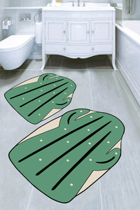 Yeşil Kaktüs Desenli 2li Banyo Paspası (50x60 cm - 60x100 cm) - Thumbnail