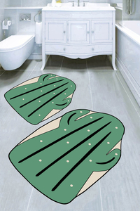 Yeşil Kaktüs Desenli 2li Banyo Paspası (50x60 cm - 60x100 cm) - 3