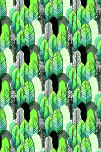 Yeşil Yaprak Çizimleri Dijital Baskılı Halı - Thumbnail
