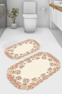 Yuvarlak Çiçekli 2'li Banyo Paspası (50x60 cm - 60x100 cm) - 1