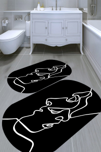 Yüz Çizgi Desenli 2'li Banyo Paspası (50x60 cm - 60x100 cm) - Thumbnail