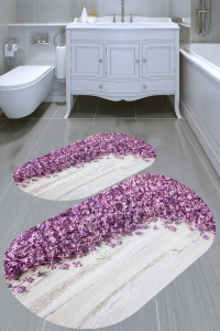 Zambak Desenli 2'li Banyo Paspası (50x60 cm - 60x100 cm) - 5