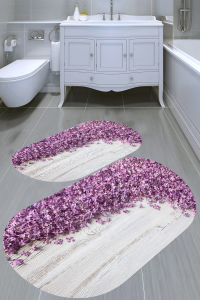 Zambak Desenli 2'li Banyo Paspası (50x60 cm - 60x100 cm) - 1