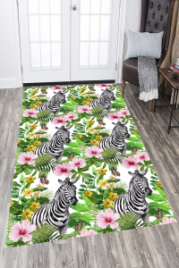 Zebra Çiçek ve Kelebek Desenli Dijital Baskılı Halı - 1