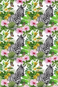 Zebra Çiçek ve Kelebek Desenli Dijital Baskılı Halı - Thumbnail