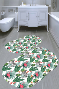 Zebra Ve Flamingo Desenli 2'li Banyo Paspası (50x60 cm - 60x100 cm) - 1