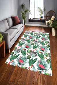 Zebra Ve Flamingo Desenli Dijital Baskılı Halı - 1