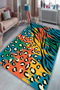Zebra Ve Leopar Detaylı Renkler Dijital Baskılı Halı - 1